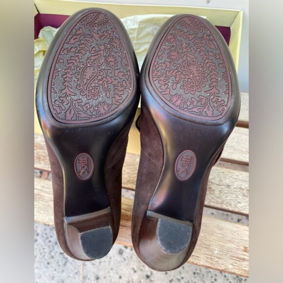 Sofft Women's Retro Geva Brown Suede Peep Toe Mary Jane Pumps Size 9W - Picture 10 of 13